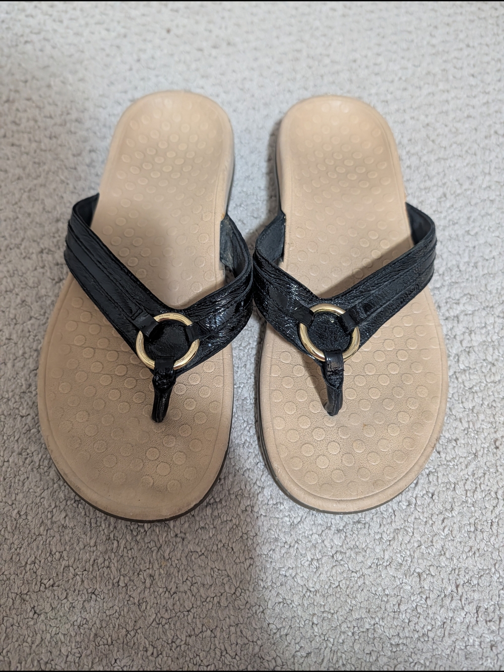 Vionic-Black Thong Sandal with Gold Ring Accent - Women's Flip Flop